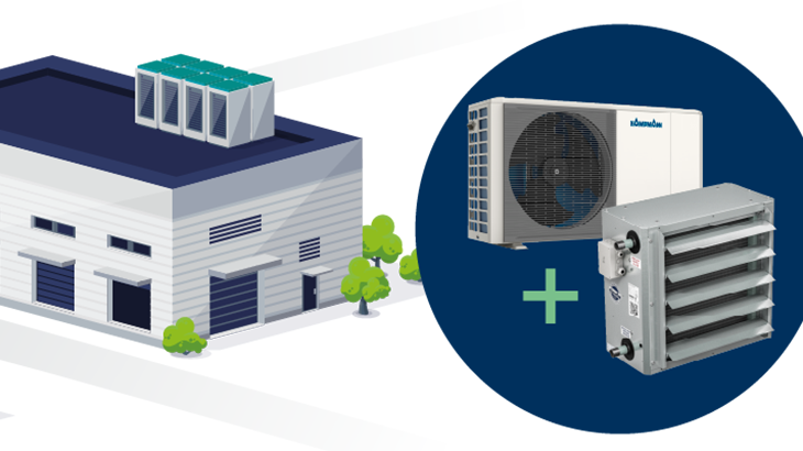 Hallenheizung mit Lufterhitzer und Wärmepumpe